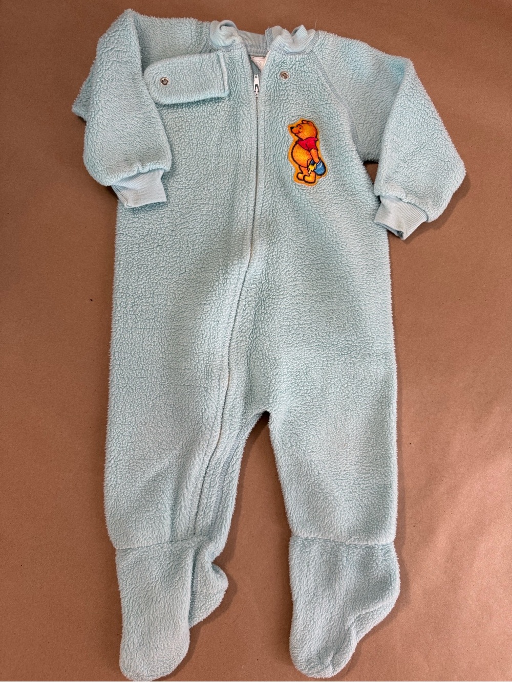 VINTAGE 80’S Disney Light Blue Baby sleeper with Winnie the Pooh Patch